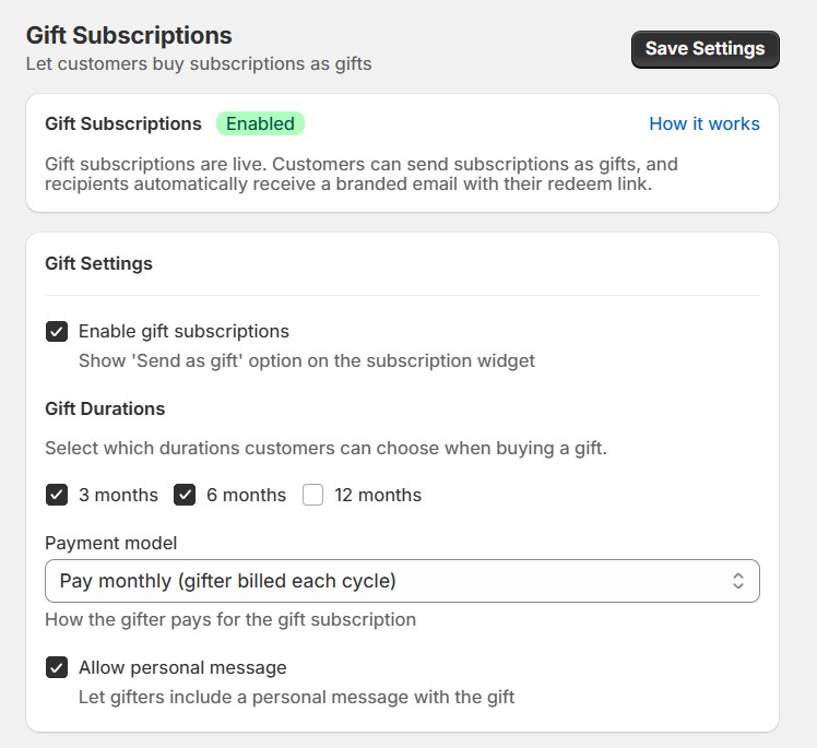 Gift subscriptions flow